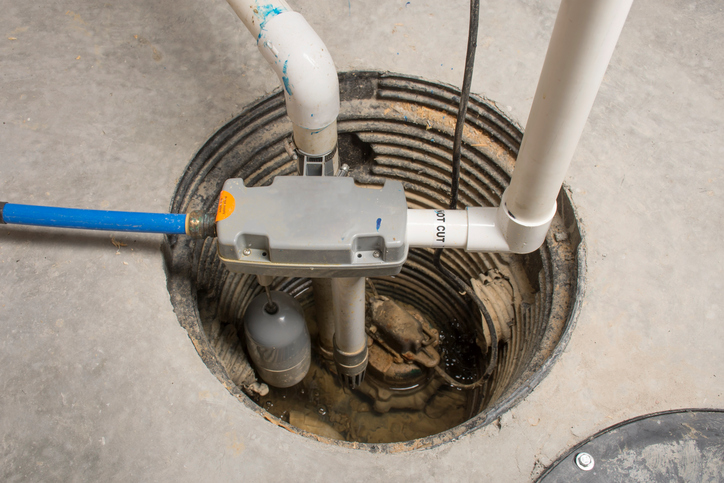 Sump pump in a home basement