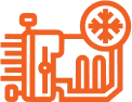 Orange icon of a person in a hospital bed connected to an IV or medical device, representing inpatient medical care or hospitalization.